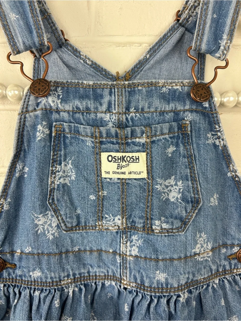 OshKosh B’Gosh Girls Floral Denim Overalls Dress Size 3T